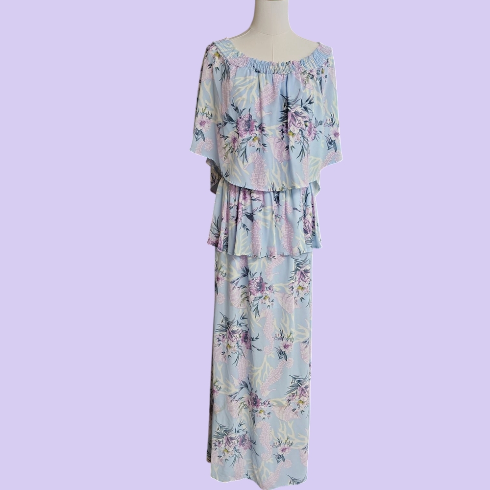 Peach Love Blue Floral Dress